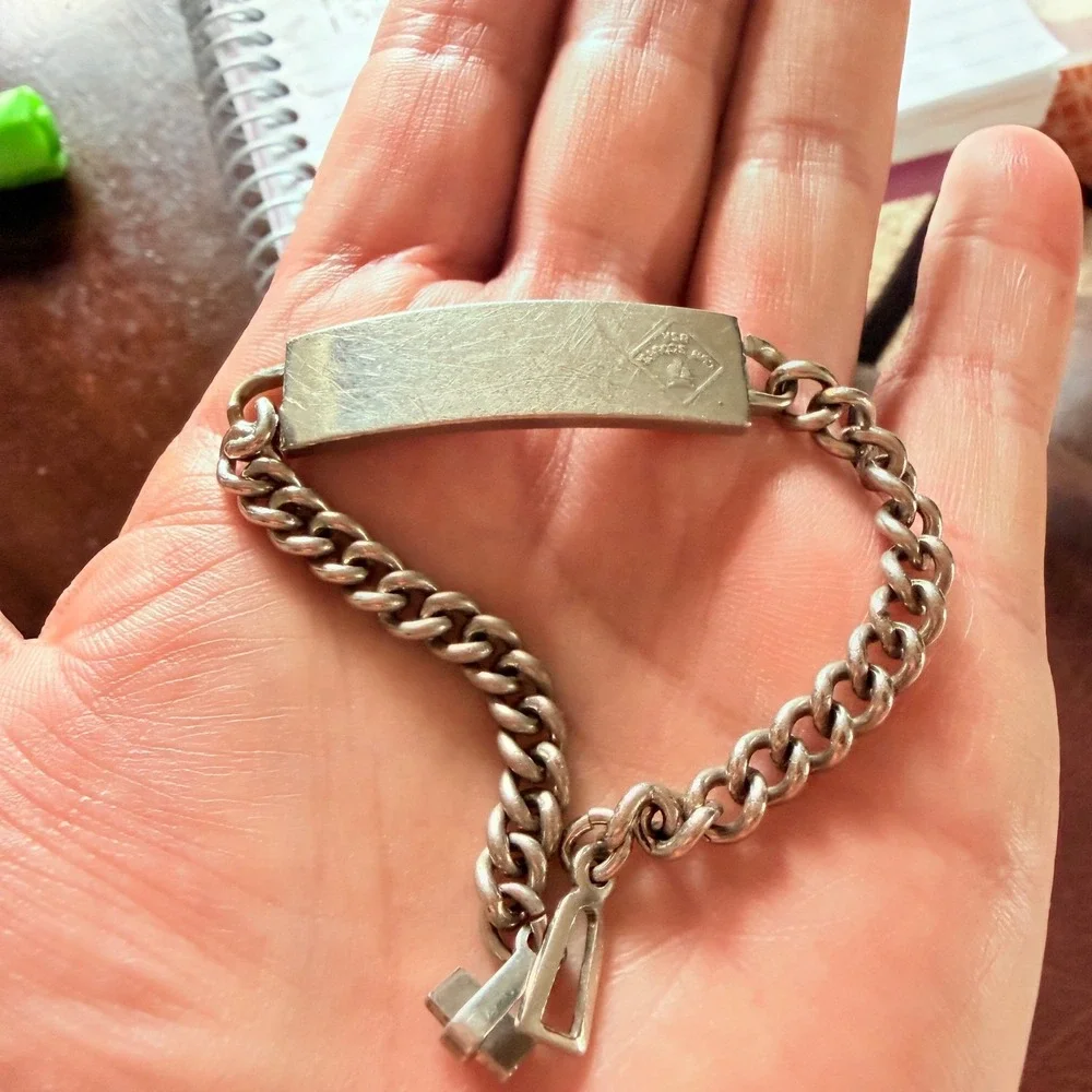 Vintage Cub Scouts BSA ID‎ Bracelet Nickel Silver Wolf Logo Curb Chain 6.5